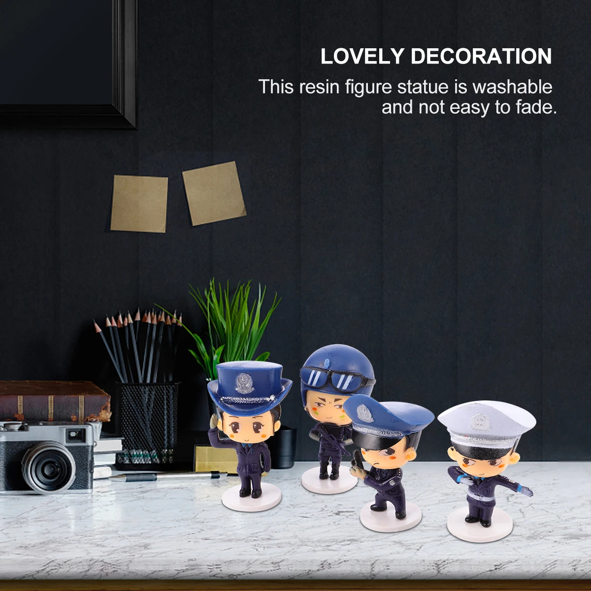 

4pcs 1 Set Police Figurines Cake Topper Cartoon Policeman Policewoman Statue Dessert Decor Party Supplies Car Desk Home Ornament