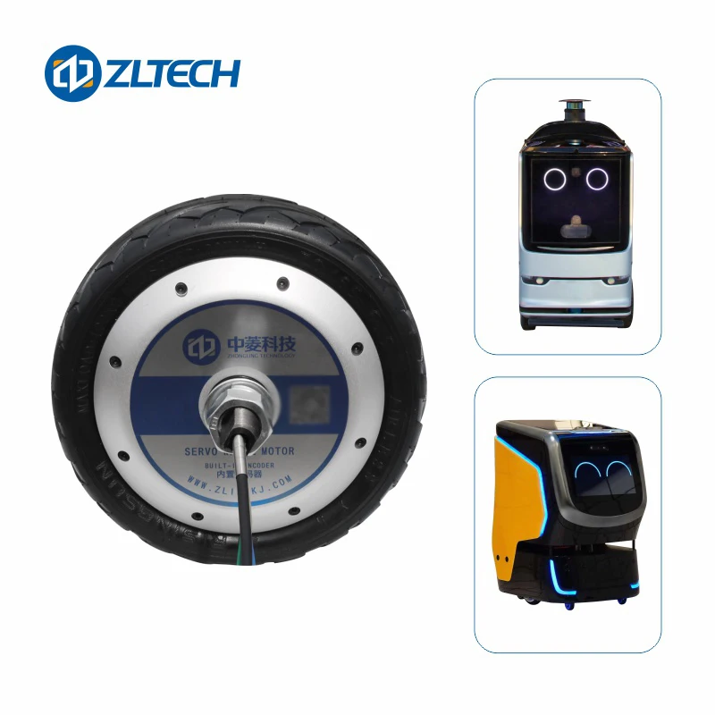 Zhongling 10inch 48V 300kg Load 200RPM BLDC Electric Driving Wheel Hub Servo Motor with 14bit Encoder for AGV Handling Robot