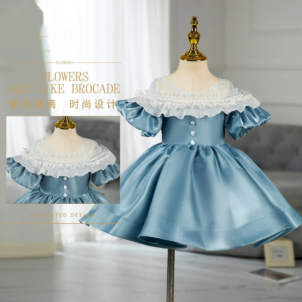 Customized Children's Princess Ball Gown Dress New Korean Baby Bridesmaid Hosted By Flower Girls Dresses Lace Birthday Party Ves