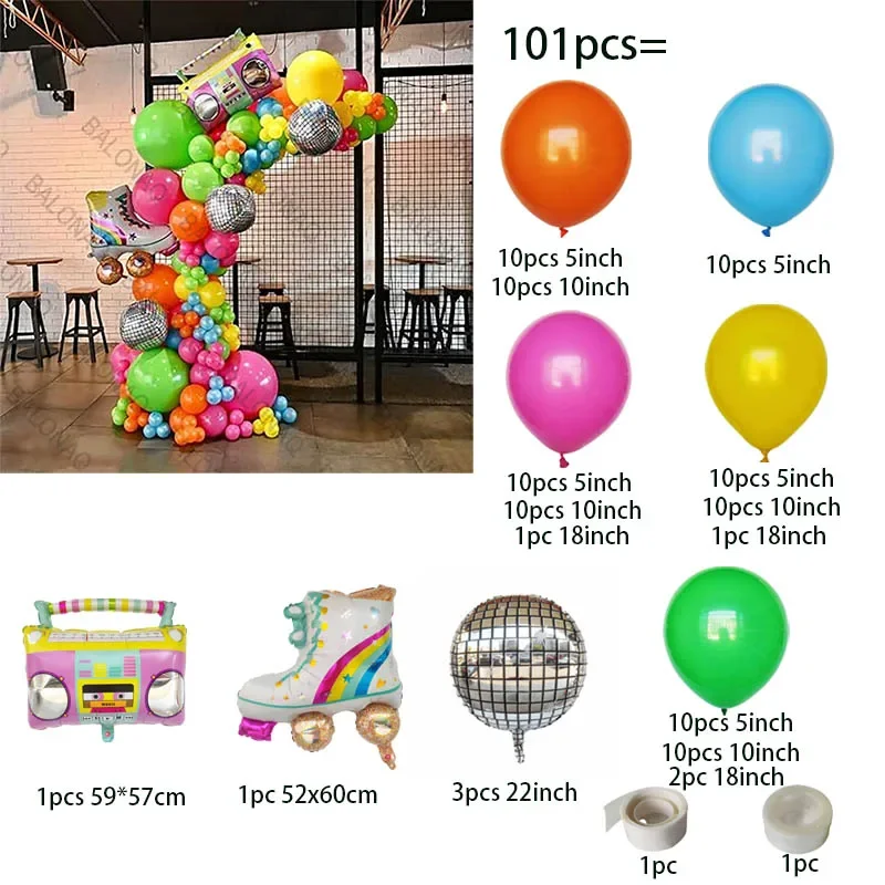 101pcs Radio Roller Skates Foil Helium Balloons For 80s 90s Birthday Party Decorations Inflatable Globos Supplies
