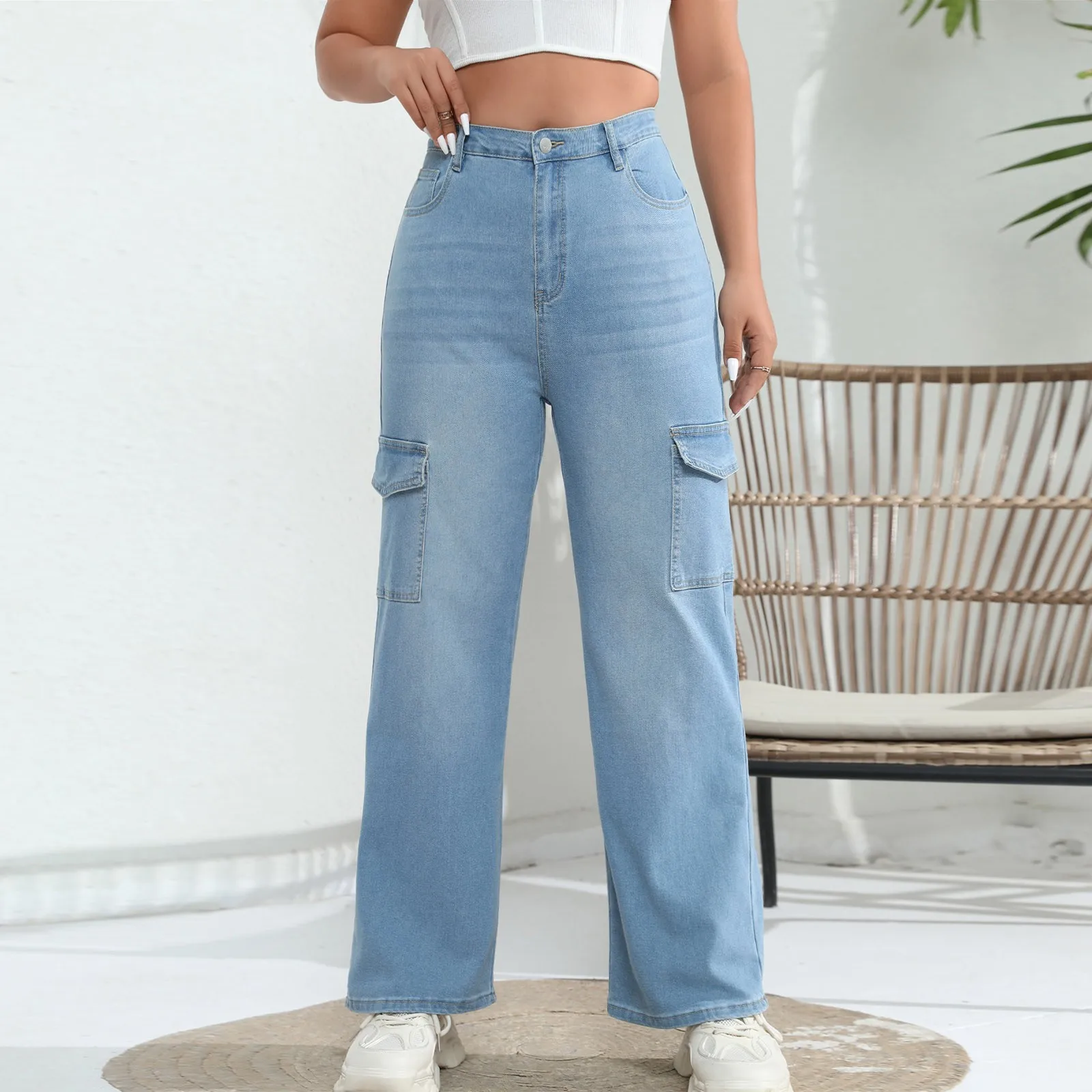

Women's Streetwear Style Jeans Straight Loose Casual High Waist Solid Color Autumn New 2025 Zipper Female Denim Long Pants