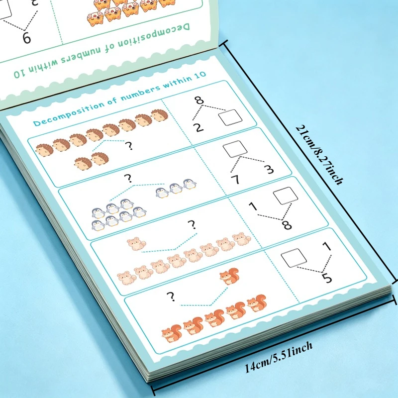 Workbook for Early Math Learners, 64 Pages Digits 0-20 Addition & Subtraction Practice Book, Number Decomposition Handwriting