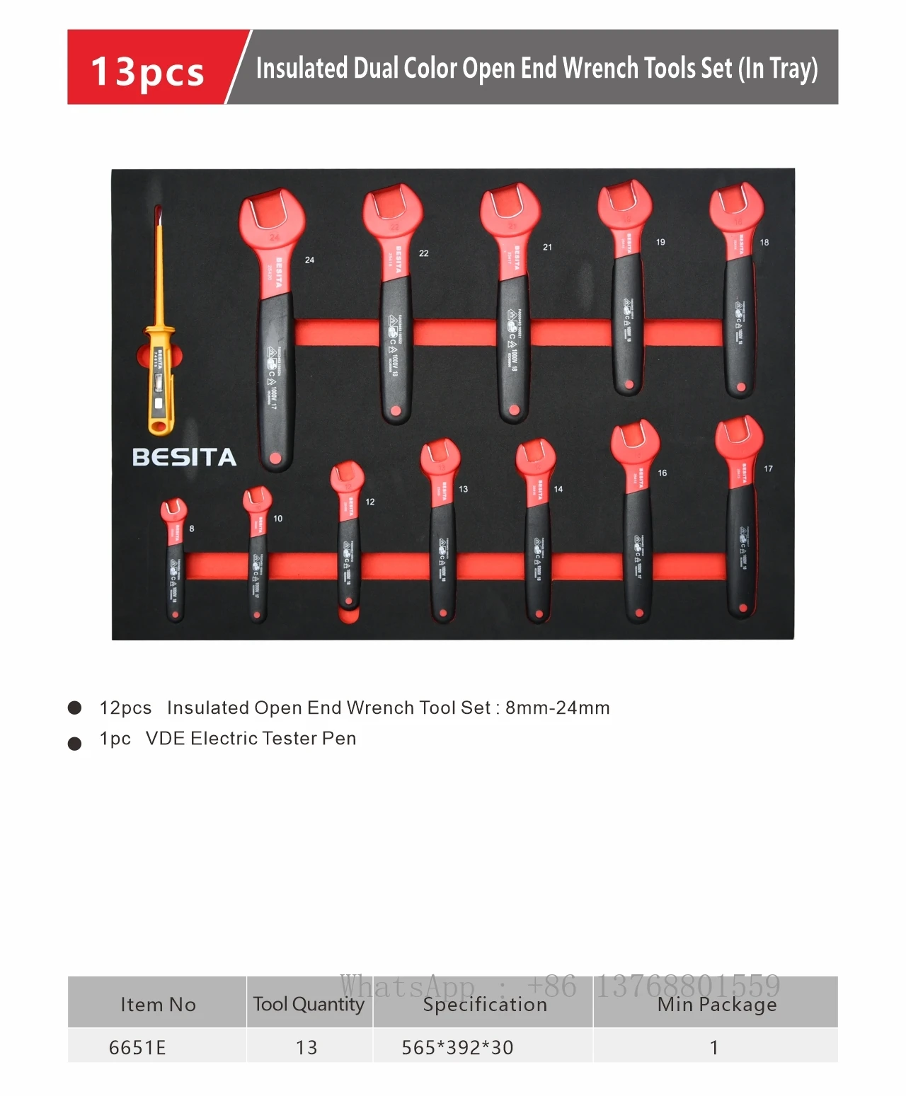 Multi Function Electricians Screwdriver Industrial Tool Insulated Dual Color Open End Wrench Tools Set With Tray