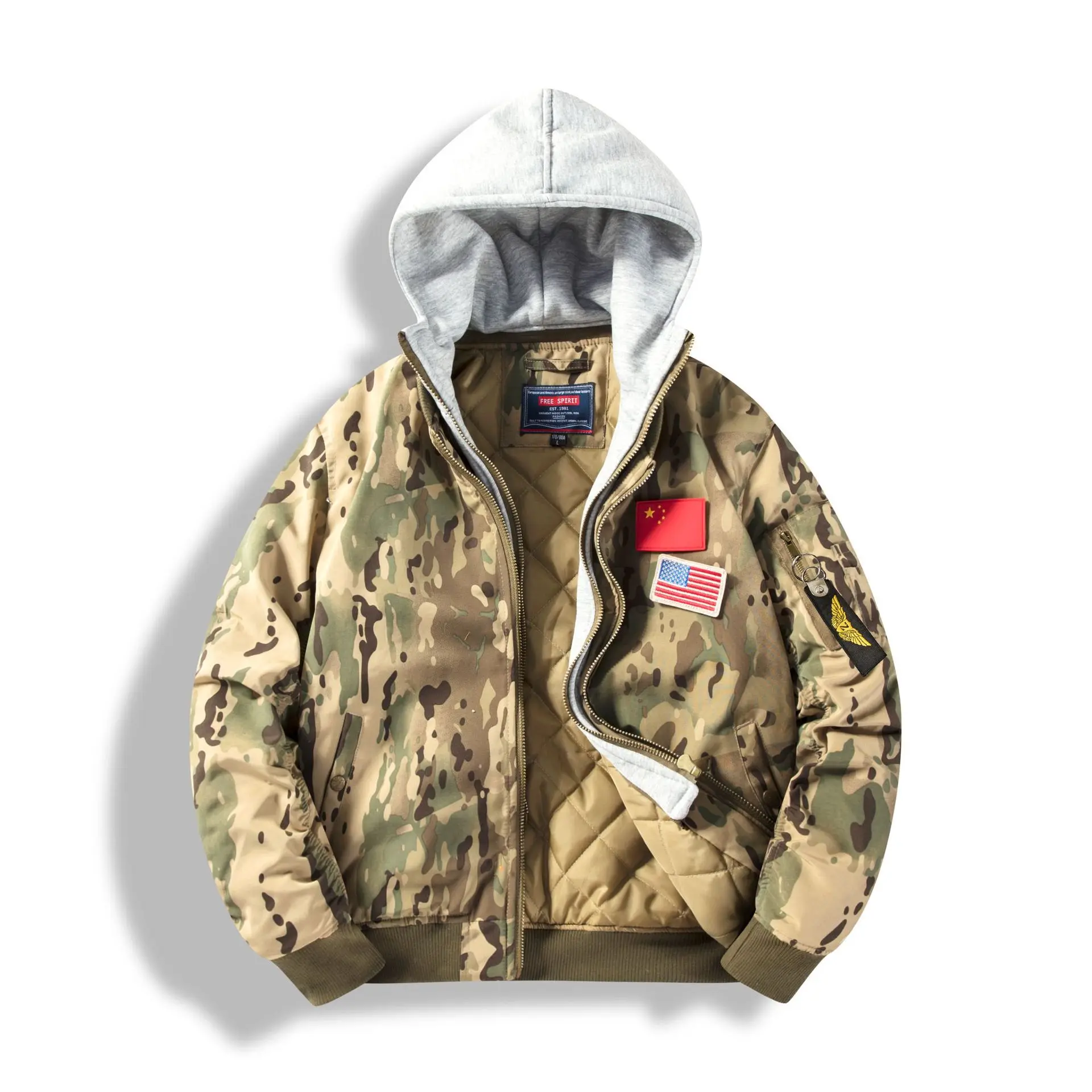 

Men's Flight Bomber Parkas With Removable Hood Cotton Padded Thick Warm Overcoat Winter Thermal Camouflage Jacket Outerwear