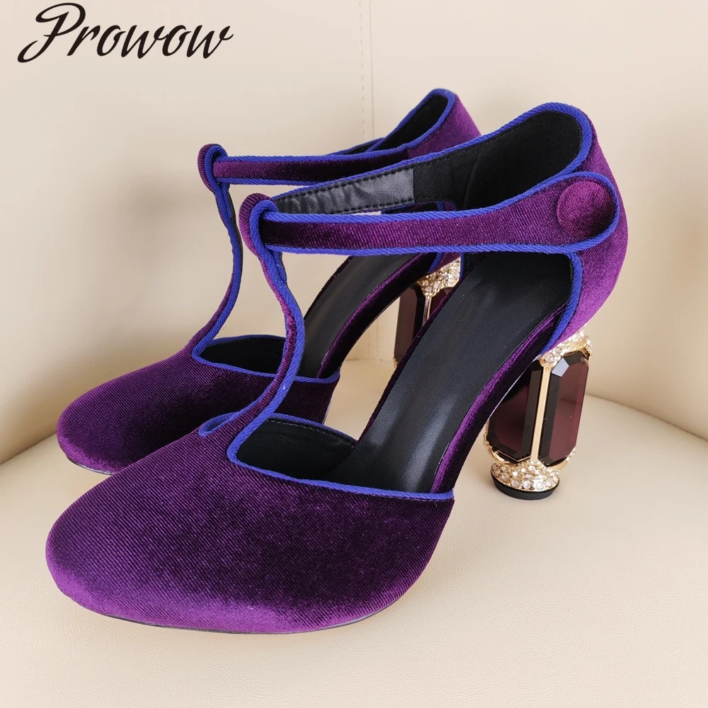 

Модные женские туфли на высоком каблуке с круглым носком и драгоценными камнями, Zapatos Mujer