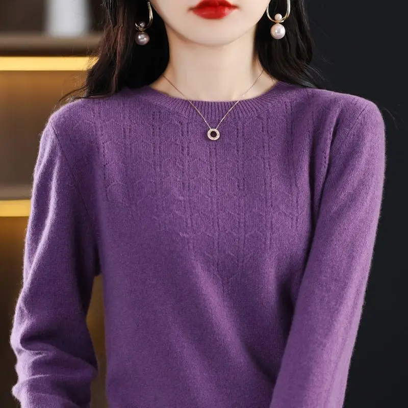 Autumn Winter Women\'s Clothing Round Neck Solid Color Pullover Lantern Long Sleeve Sweater Knitted Casual Elegant All-match Tops