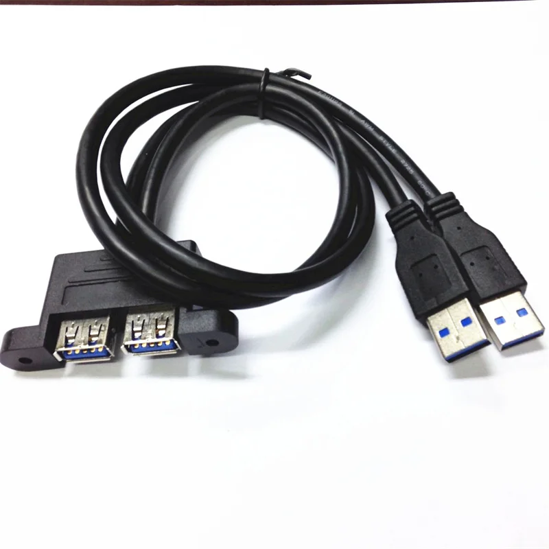USB 3.0 Male to Female External Conversion Cable Extension Cable Dual USB Adapter Cable Lockable Panel Connection Cable