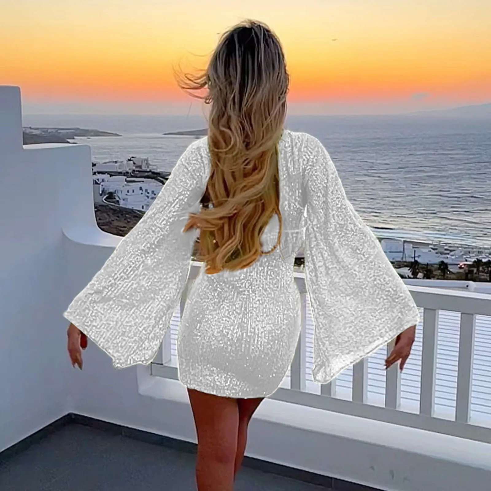 Formal Dresses For Curvy Women Long Sleeve Round Neck Glitter Sparkly Sequin Dress For Women Vintage Cocktail Dress Clubwear