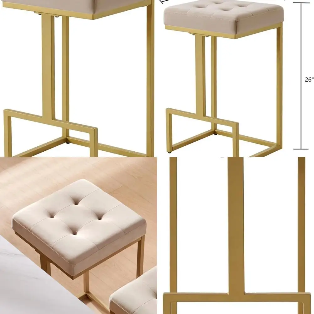 

Пара 26-дюймовых барных стульев с бархатной подкладкой золотого цвета для кухонного острова, темно-серый