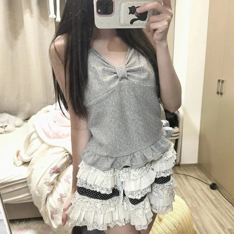 Summer Y2K Polka Dot Halter Neck Tops Women Vintage Sweet Spicy Cami Blouse Retro 2000s Hot Girl Casual Sleeveless Shirt New