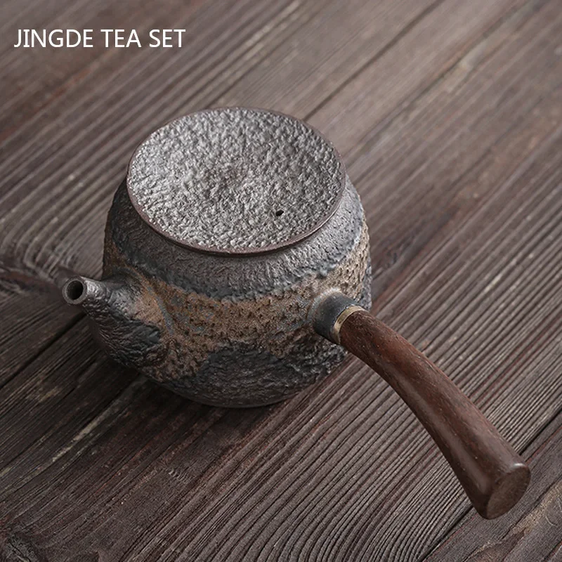 200ml Japanese Gilt Iron-glazed Teapot Solid Wood Handle Filter Tea Pot Retro Pottery Tea Maker Chinese Tea Set Accessories