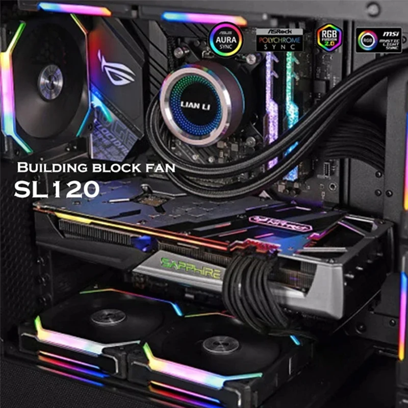 LIANLI UNI FAN SL120 V1 Klasyczny Zestaw Wentylatorów RGB Bezprzewodowy Moduł Bezprzewodowy Bez Kabeli Sterowanie L-Connect, Czarny Pakiet Potrójny