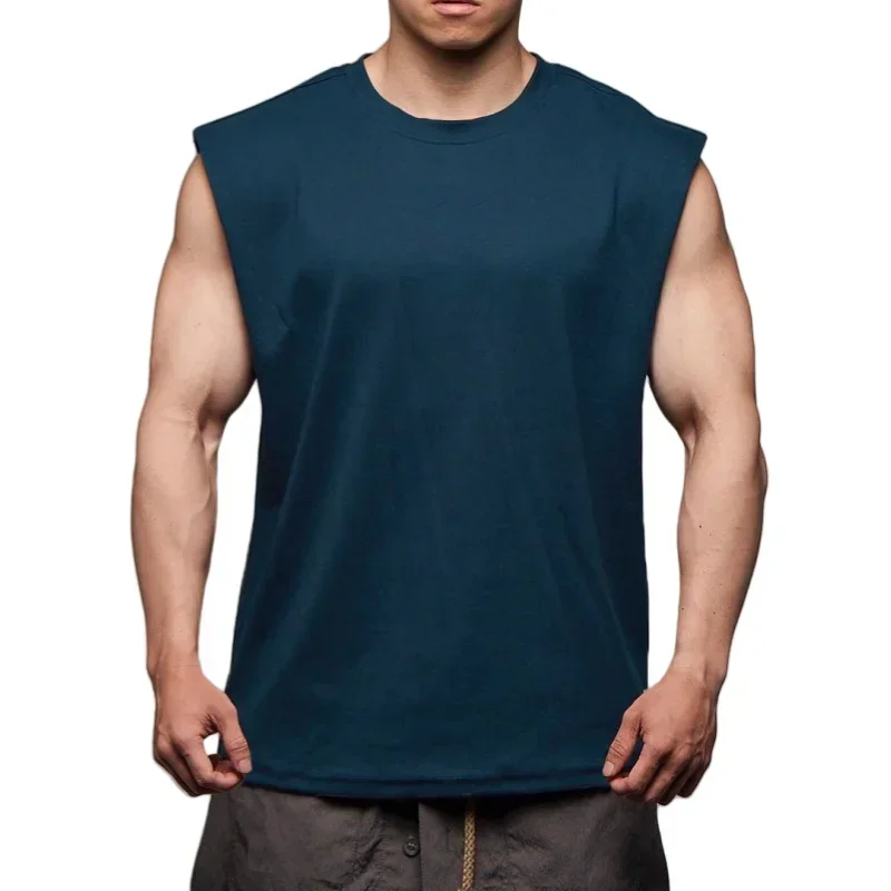 

Men Bodybuilding Gym t-Shirt Vest Breathable Casual Cotton Tank Top Quick Dry Basketball Sleeveless Shirt Singlet Man Clothes