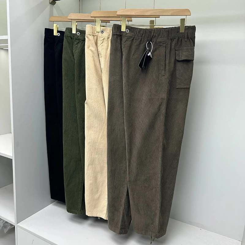 Retro Corduroy Men's Workwear Casual Pants Loose Straight Leg Trousers Spring Faionable All-Match Elastic Waist Trousers