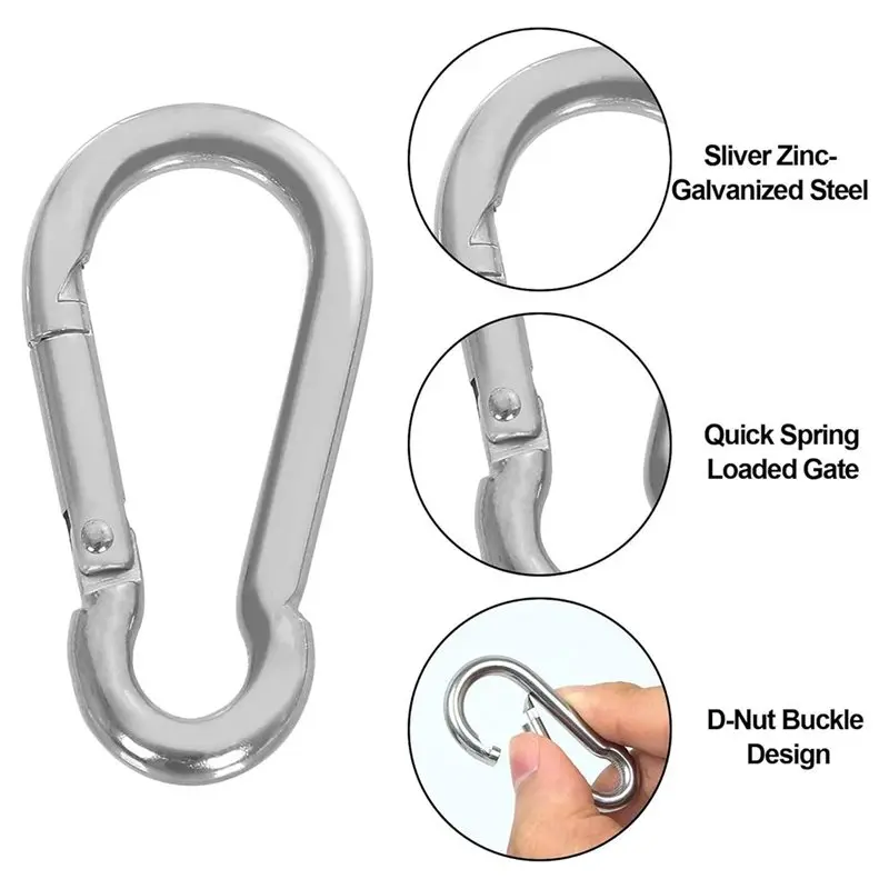 ABKY-50Pcs M5 Carabiner Clips For Heavy Duty Use, 220LBS Load Capacity, Galvanized Steel For Outdoor And Indoor Applications