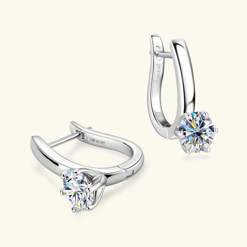 

1Ct 6.5Mm Premium Moissanite Hoops Earring For Women New 100% Real 925 Silver Six Claw U-Shaped Miossanite Earrings