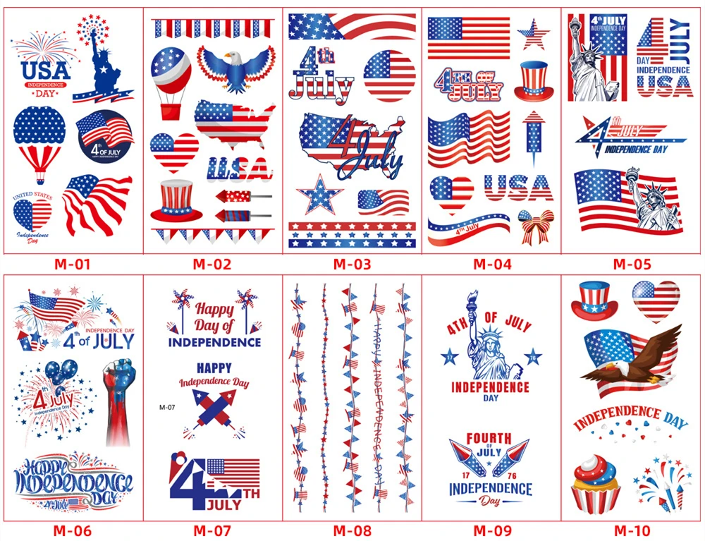 American Flag Temporary Tattoos, 20 Sheets Patriotic 4th of July Tattoo Stickers for Independence Day Red White Blue Party