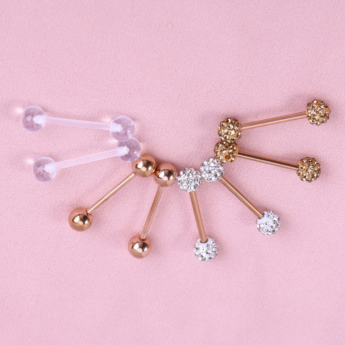 

Stainless Steel Tongue Rings 16Mm 4 Styles Cubic Zirconia For Body Piercing Jewelry Lip Ear Cartilage Piercing Supplies