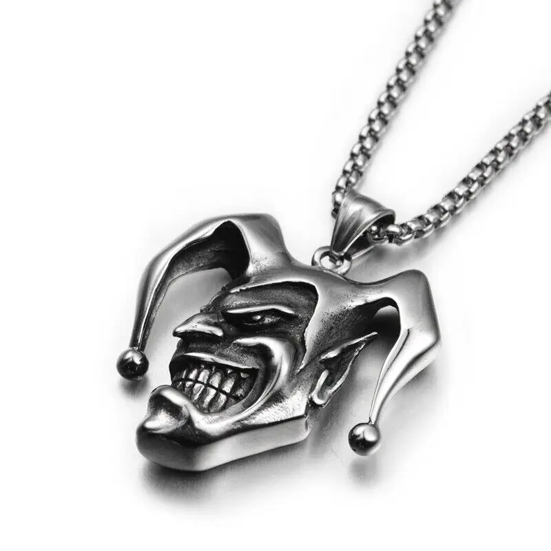 Free Shipping Mens Stainless Steel Punk Boys Joker Clown Pendant Necklace Jewelry Chain Accessories Wholesale