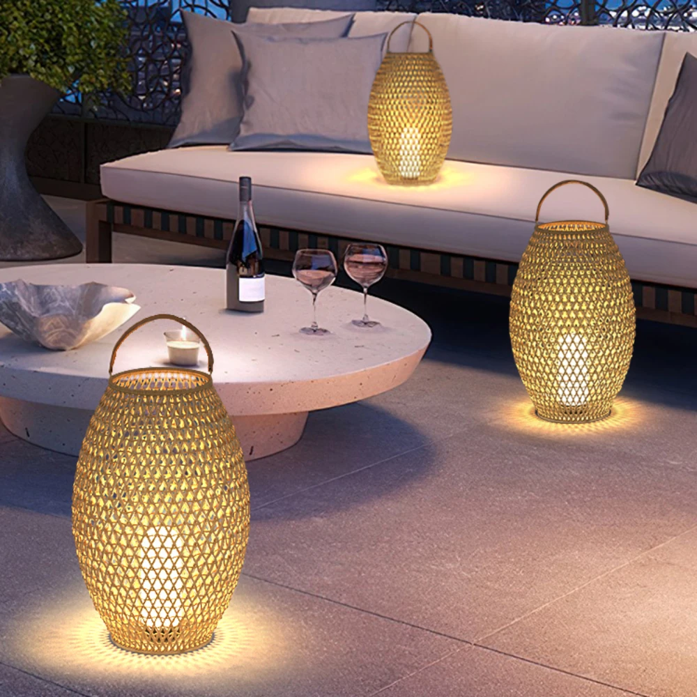 Garden Terrace Landscape Lights Villa Balcony Rattan Floor Lamps Japanese Portable Atmosphere Lights Outdoor Waterproof