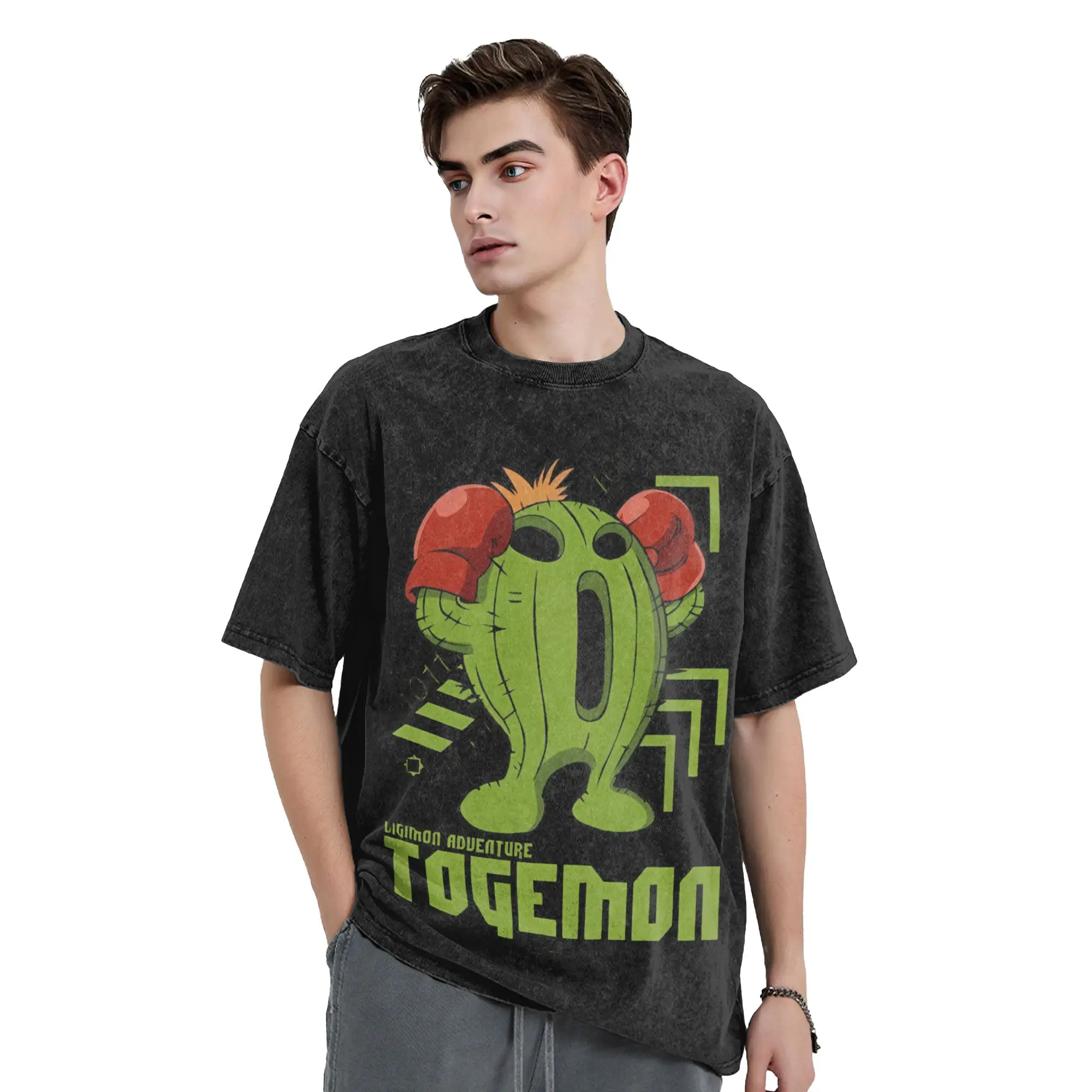 Digimons adventure togemon T Shirts Washed Short Sleeve High Street T-Shirt  Casual Men Women Streetwear Summer Tee Shirt