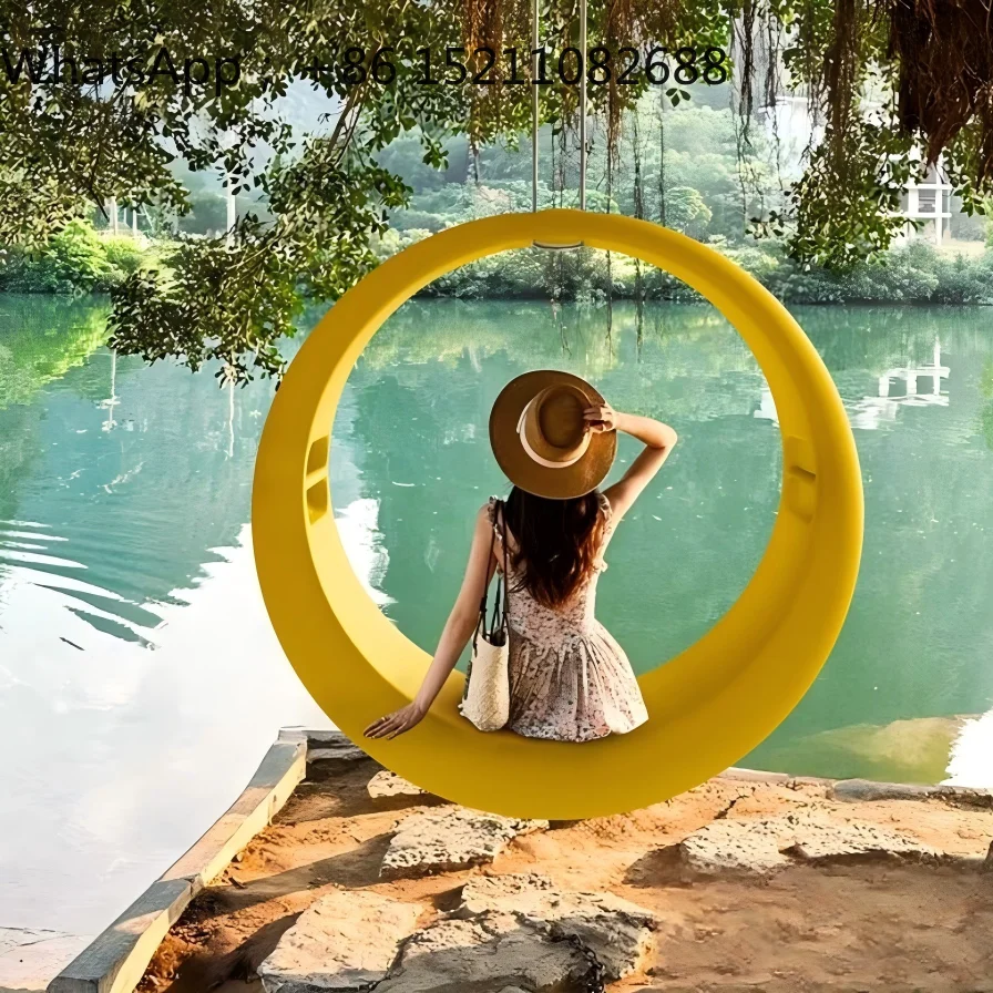 LLY Outdoor Park Scenic Area Yellow Swing Indoor and Outdoor Children's Round Hanging Chair Patio Terrace Rocking Chair