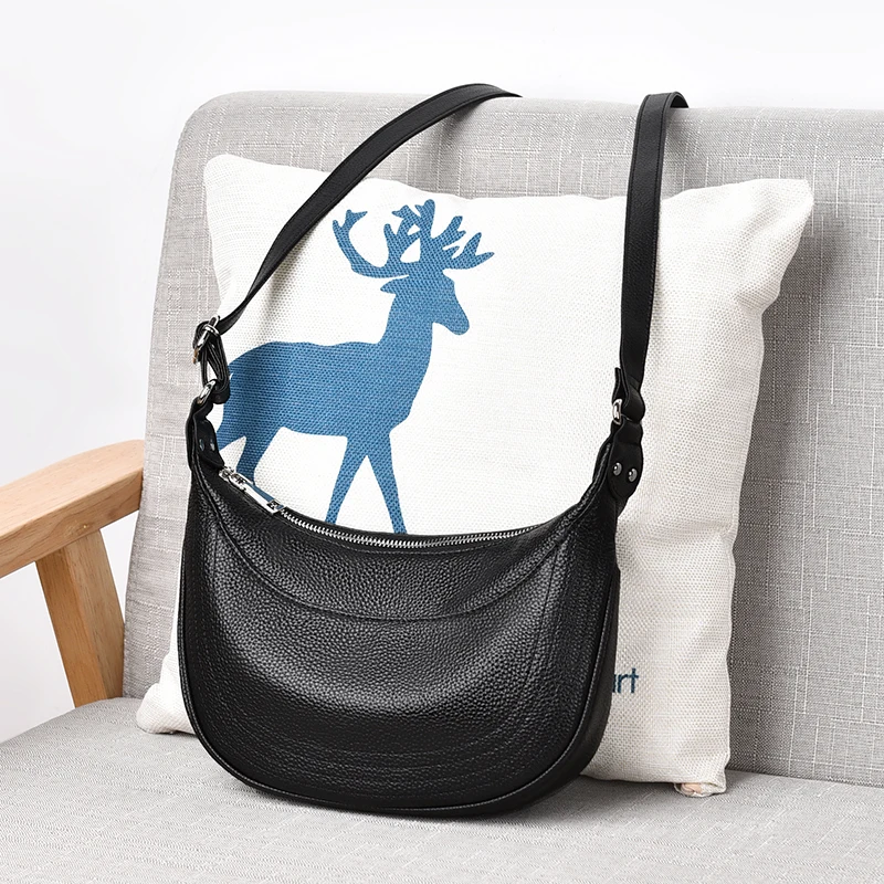 

French Style Genuine Leather Hobo Bag New For Women Designer Vintage Crossbody Bags Top Layer Cowhide Shoulder Purse Causal 2026