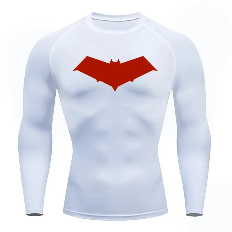 Compressie-T-shirt voor heren met vleermuisprint, sneldrogende gymtrainingtop |   Zomerfitness Rashguard voor hardlopen en MMA ZY0037