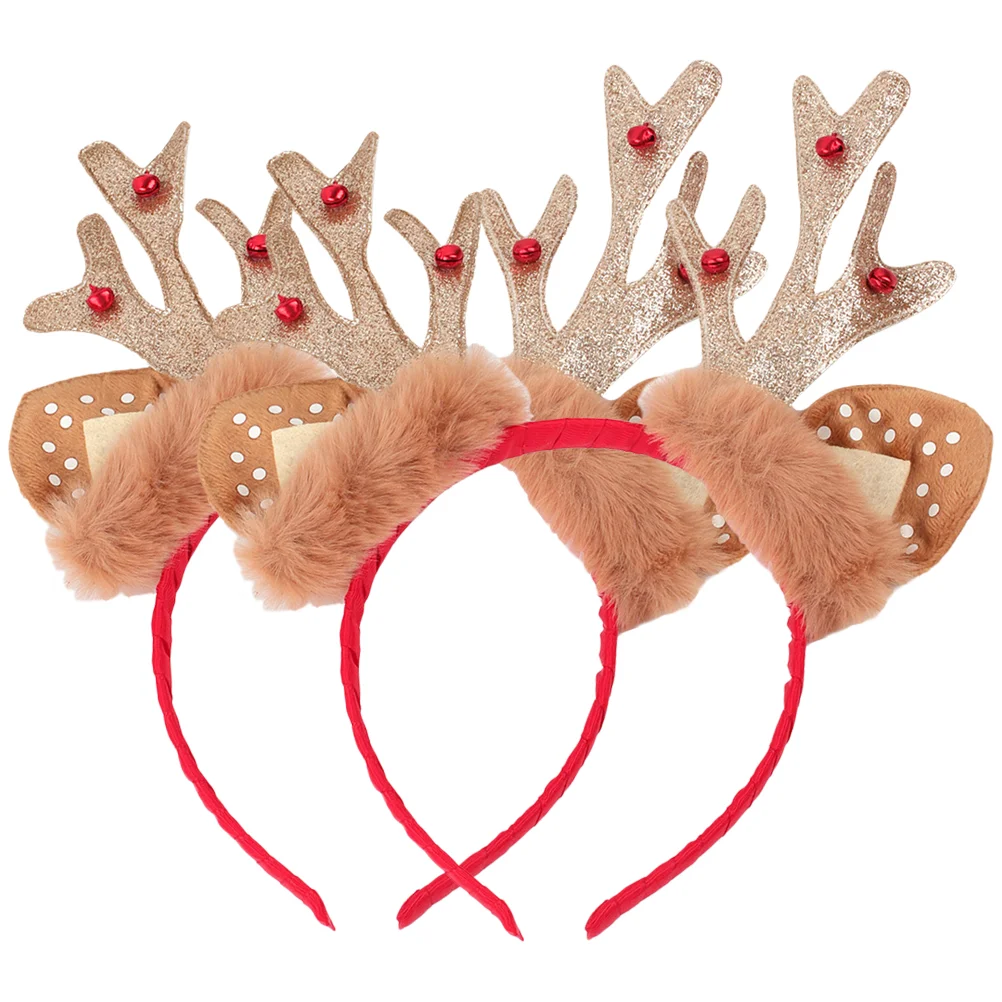 2 Pcs LED Christmas Antler Headdress Miss Halloween Costumes Headband Flannel Xmas Hair Accessories