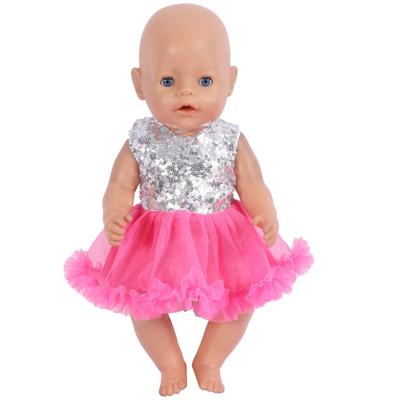 43 cm Doll Clothes 17 Inch Doll Fashion Sequins Dress Baby Born Dolls Costume American Girl Fit Bjd 1/4 Doll Doll Accessories