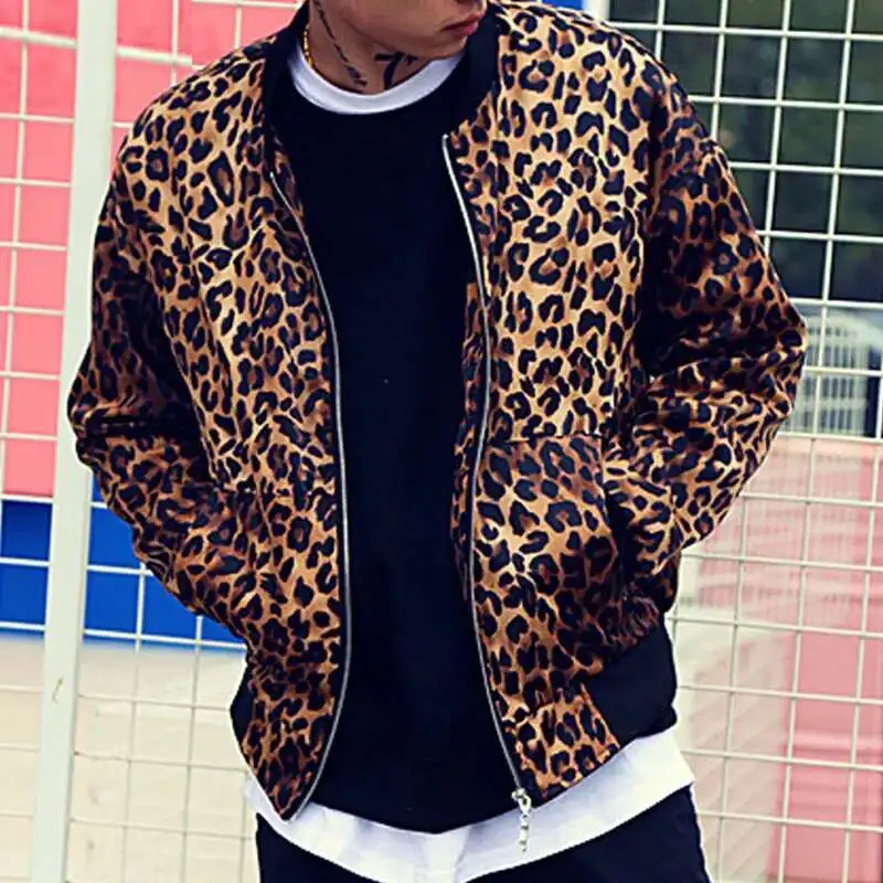 

Leopard Print Baseball Jacket Fashion Style Mens 2020 Autumn Jacket Classic Personality Hip Hop Coat Nightclub Bar Hairdresser