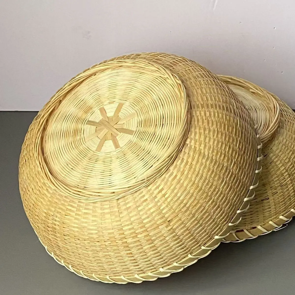 1 Pc 7/ 8.6/9.8inch Bamboo Woven Dustpan Round Cut Out Dustpan Sieve Bamboo Wooden Storage Basket Household Perforated Fruit Basket Vegetable