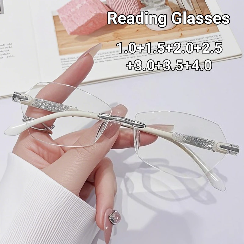 

Rimless Polygonal Anti-blue Light Presbyopia Glasses Middle-aged and Elderly High-definition Eye Protection Reading Glasses