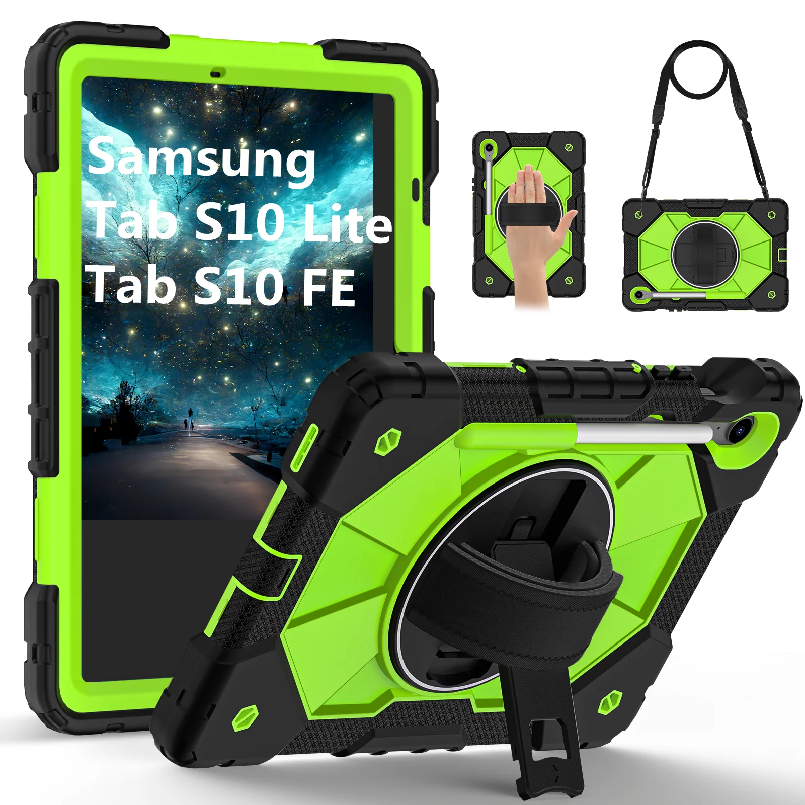 Kids Armor Case For Samsung Galaxy Tab S10 Lite S10 FE X520 X526B Tablet Stand Safe Silicone+PC Shoulder Strap Protection Cover