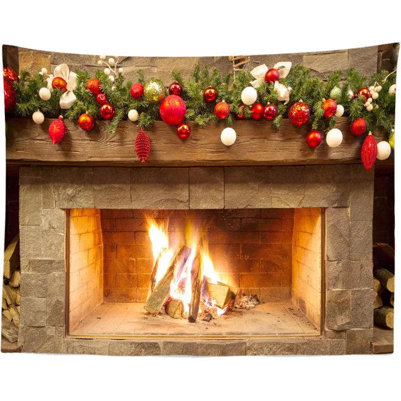 

Large Christmas fireplace tapestry Christmas ball background art wall decoration New Year party bedroom living room home