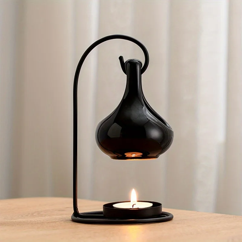 Eleganter Aromatherapie-Diffusor aus schwarzer Keramik mit integriertem Kerzenhalter – duftfrei, elektrischfrei, Heimdekoration, ätherisches Öl
