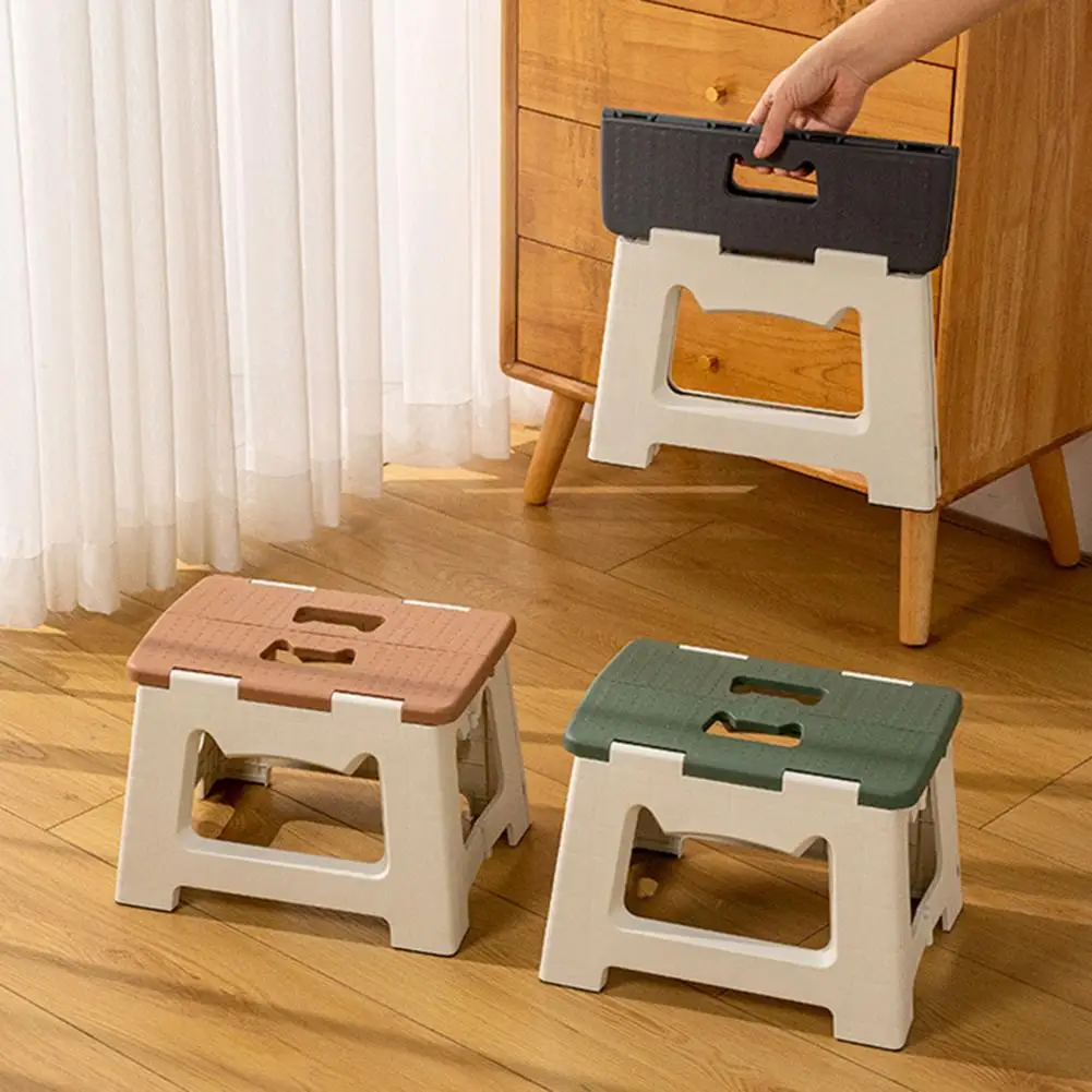 Folding Step Stool with Portable Handle Folding Stool for Kids Adults Stable Collapsible Camping Fishing Stall Owner Rest Stool