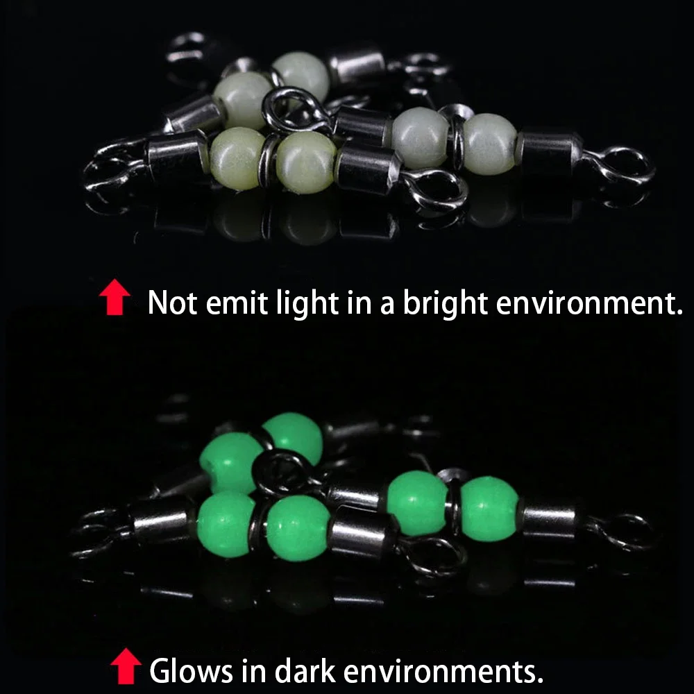 DNDYUJU 10pcs 3 Way Rolling Cross Line Swivels Fishing With Luminous Beads Fishing Tee Hooks Line for Fishing Accessories Tackle