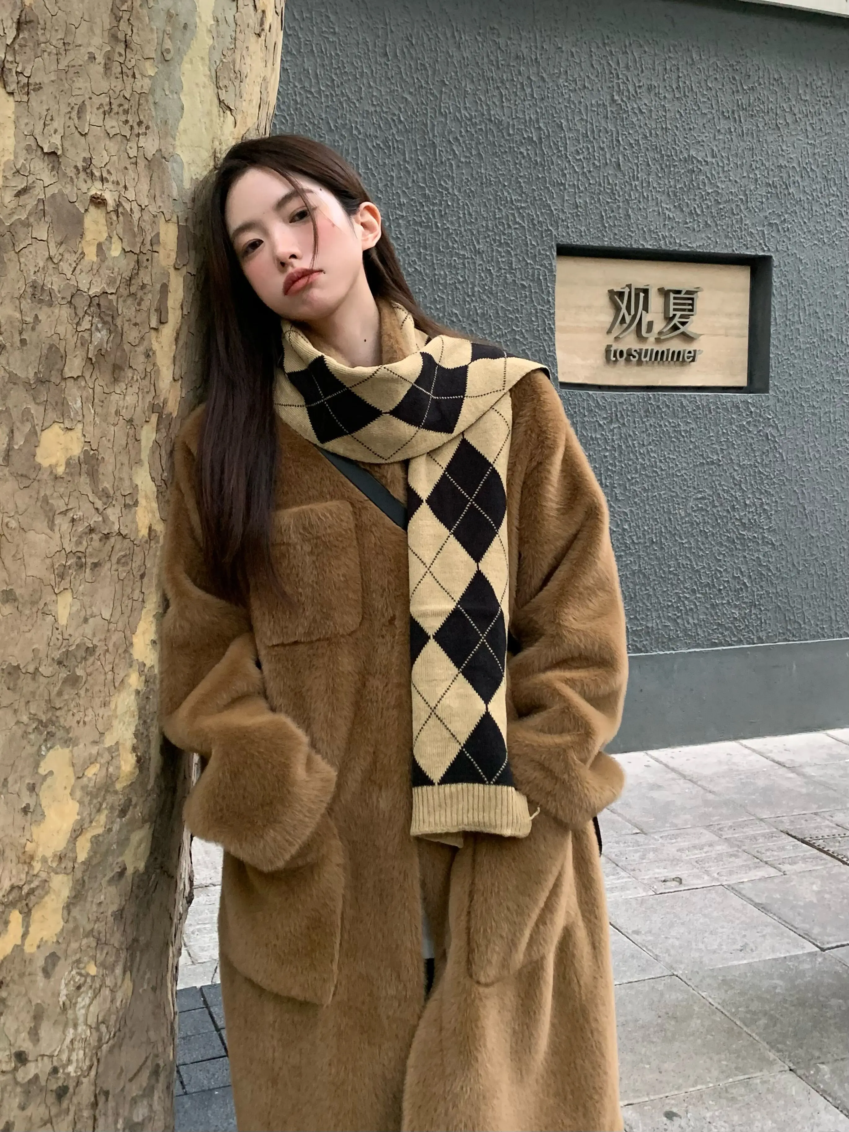 Autumn Winter Long Coffee Thick Warm Soft Faux Rabbit Fur Coat Women\'s Elegant Luxury Chic Fluffy Plush Lady Overcoat 2023 New