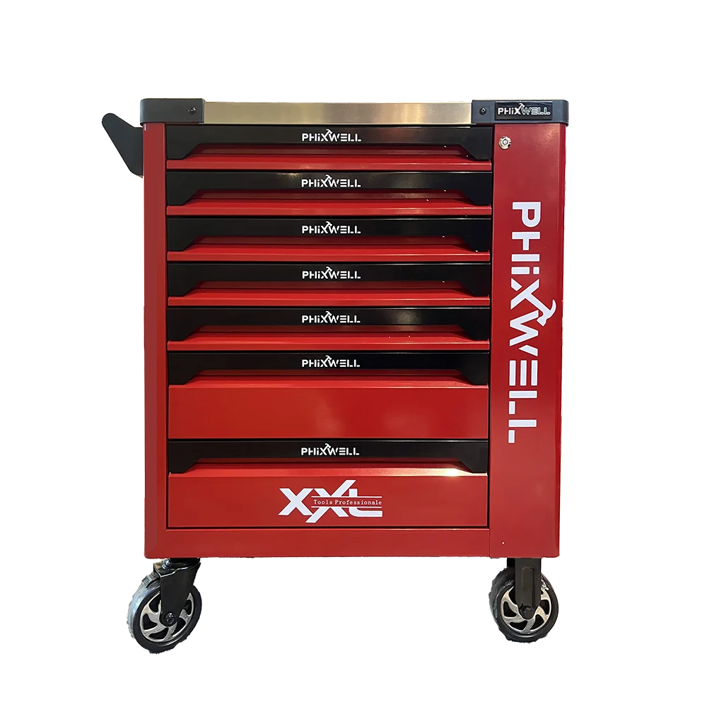 Workshop Trolley 7 Drawers Metal Tool Cabinet Side Sliding Door With Hand Tool Set Tool Chest