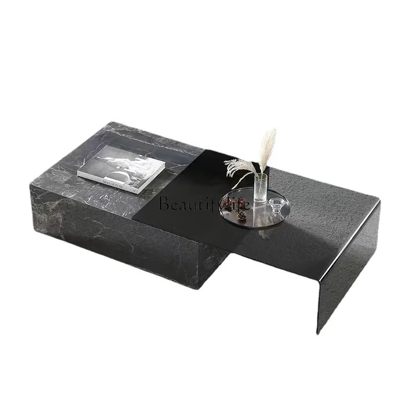 

Italian minimalist rock slab coffee table living room household simple movable tea table