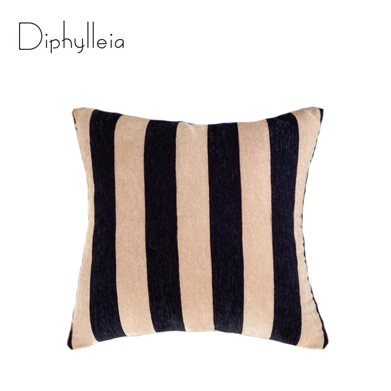 Diphylleia FF Casa Inspired Cushion Cover Mocha Dark Brown Wide Stripes Luxury Chenille Throw Pillow Case Modern Chic Home Decor