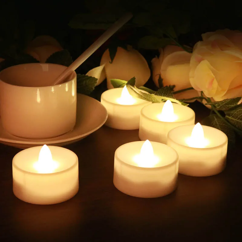 Electric Candles with 3D Flicker LED, Tea Candle Light,Flameless Atmosphere Lamp,CR2032, Outdoor Wedding Party Lighting, 2x4.2cm