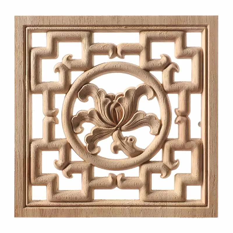 Unique Natural Wood Carved Onlay Floral Wooden Figurines Crafts Corner Appliques Frame Door Furniture Decorative Wood Carving