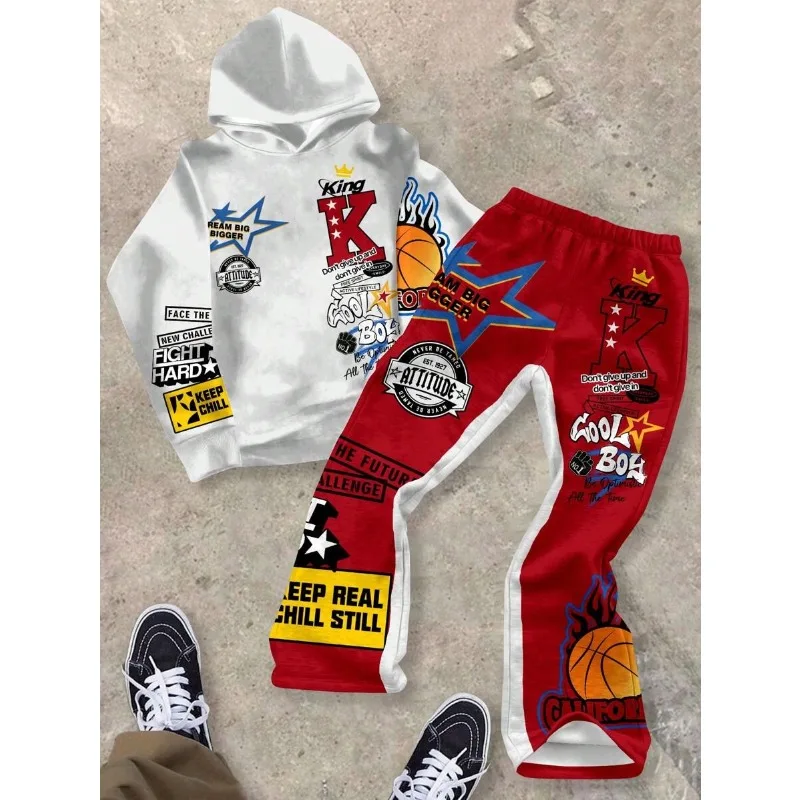 

26 year new 3D printed fashionable European and American style adult and children hooded pants casual suit