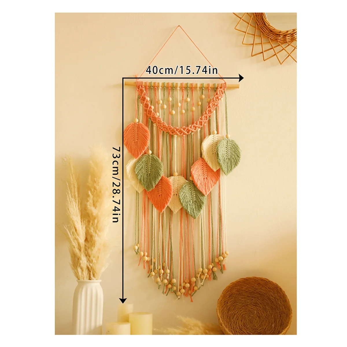 Multicolor Leaves Tapestry Boho Hand Woven Macrame+Wooden Beads Crafts Wall Hanging Nordic Home Decoration Mother Day A