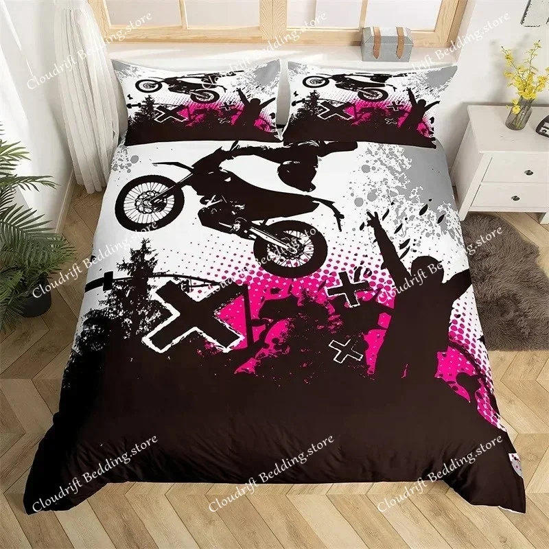 Extreme Sport Duvet Cover Motocross Bedding Set For Youth Teen Boys Room Microfiber 3D Motocross Racing Moves Theme Quilt Cover0