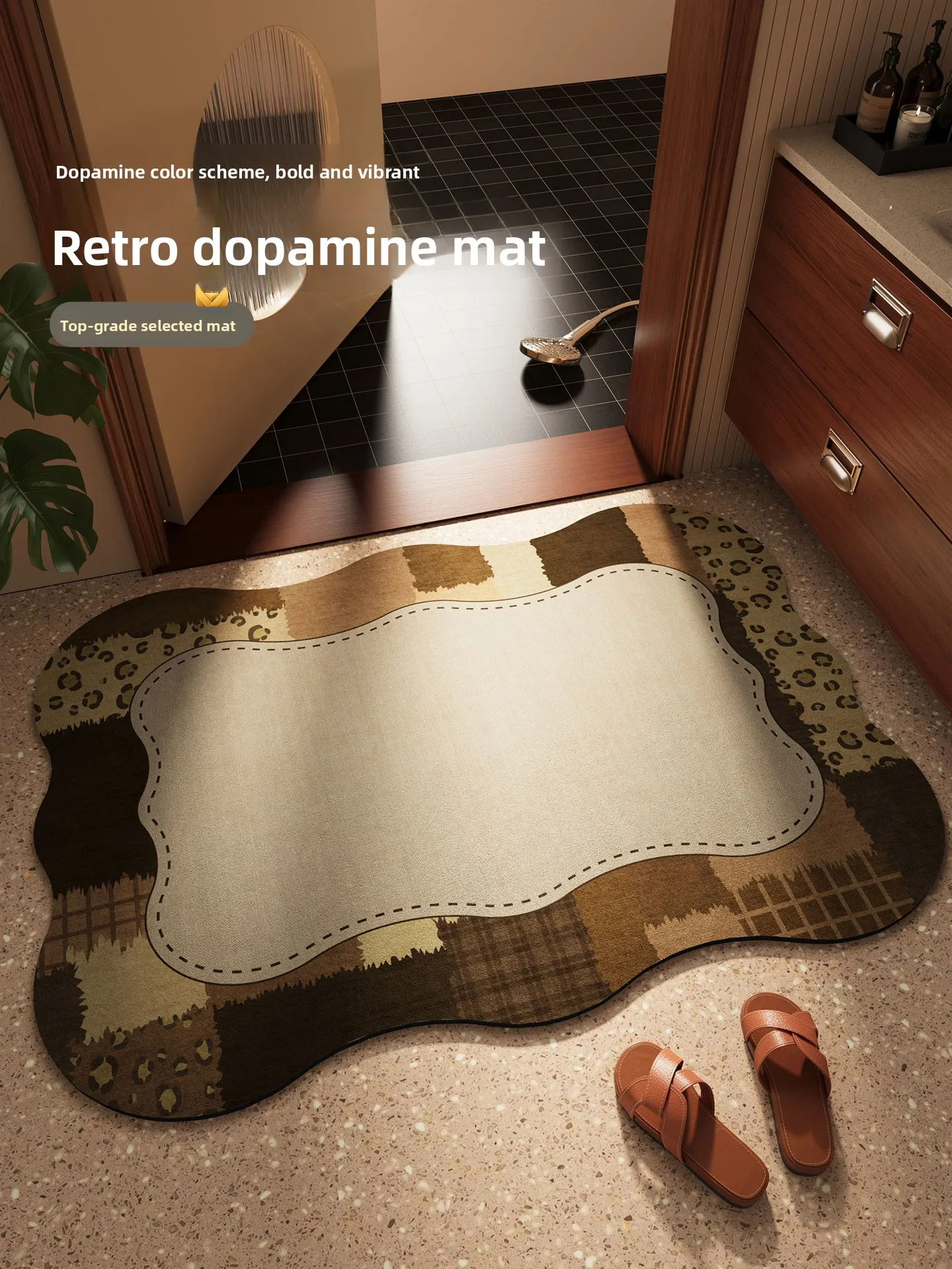 

Batoom Mat Vintage Sle Entrance Rug Silicon Dendroid Tub Toilet Water Absorbent Sink Mat Non-Slip hine Knotted Rug