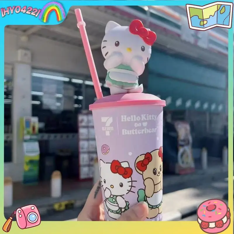 

Hello Kitty Straw Cup Cold Drink Tumbler Aesthetic Butterbear Printed Portable Drink Cup For Summer Outdoor Use Adult Women