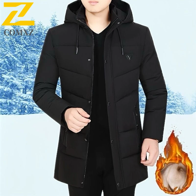 

Новинка 2025 года, зимняя мужская парка, длинная повседневная простая куртка-пуховик, толстая теплая хлопковая стеганая куртка, модное зимнее стеганое пальто с капюшоном